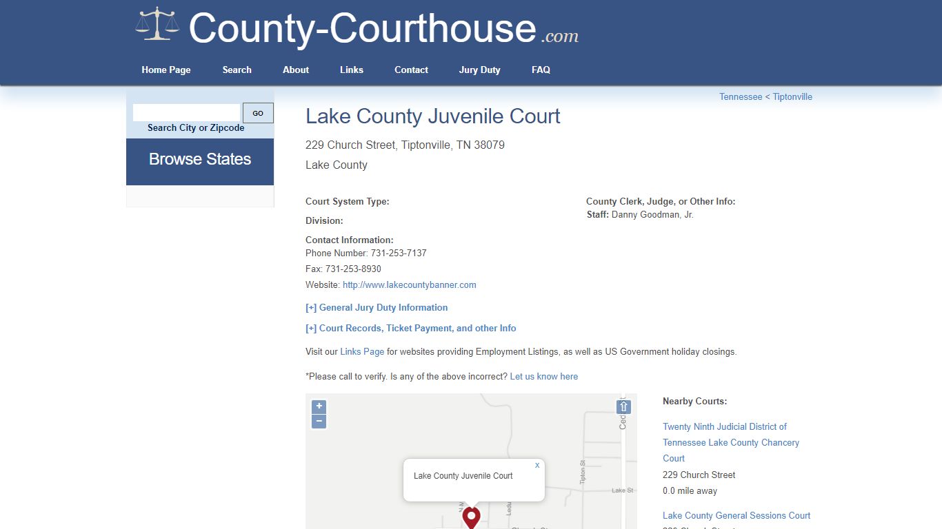 Lake County Juvenile Court in Tiptonville, TN - Court Information